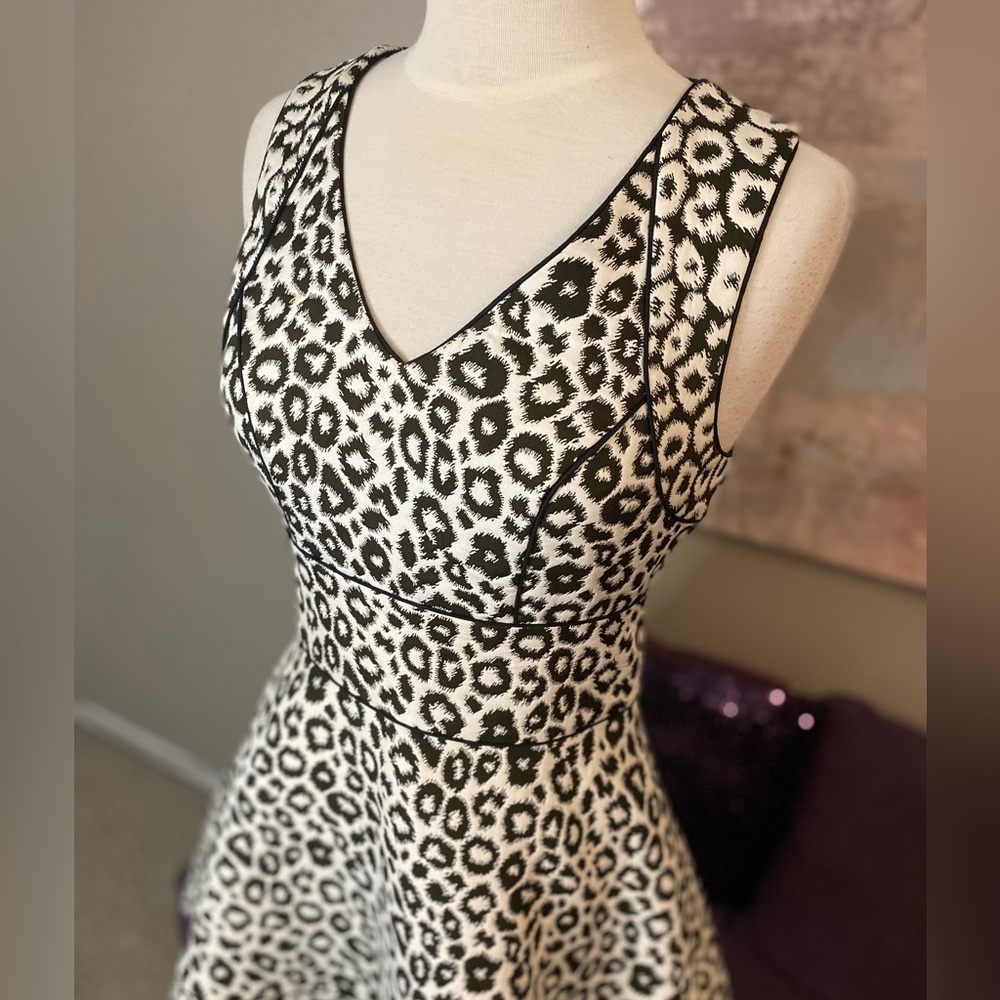 Banana Republic White Leopard Print Dress Black & White exposed Zipper Size 2 - Picture 8 of 12